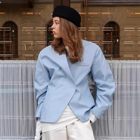 Damer Elegant Oversized Blazerjacka med asymmetrisk skärning och praktiska fickor Mirla-Eva Jonsson