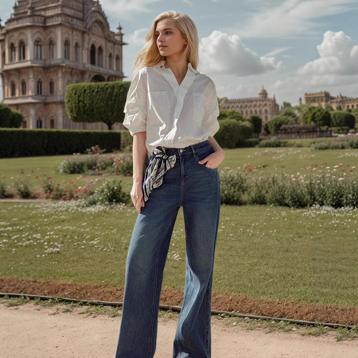 Damer Elegant Oversized Blus av högkvalitativ bomullsmix med dold knappslå Mirla-Eva Jonsson