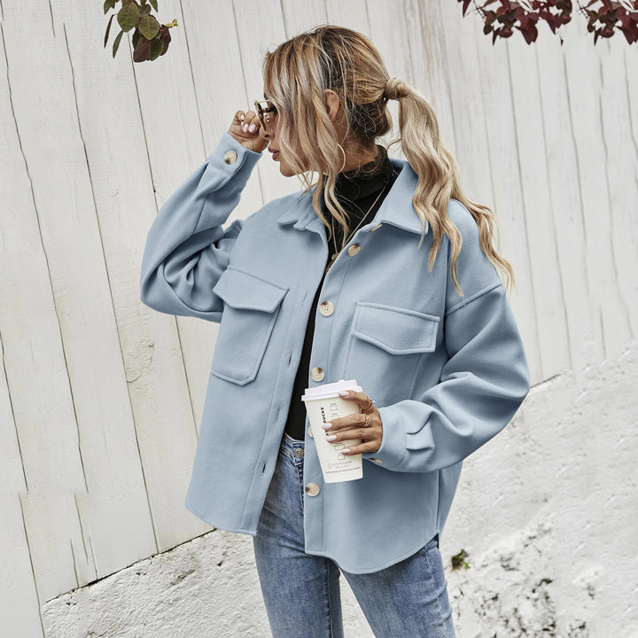 Damer Elegant Oversized Jacka med Påsydda Fickor och Moderiktig Krage Mirla-Eva Jonsson