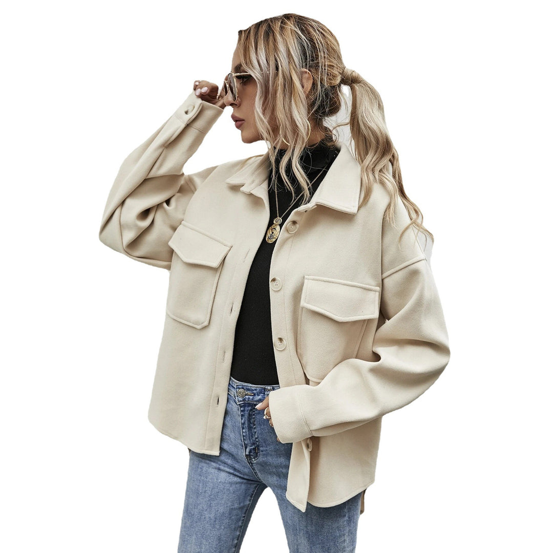 Damer Elegant Oversized Jacka med Påsydda Fickor och Moderiktig Krage Mirla-Eva Jonsson