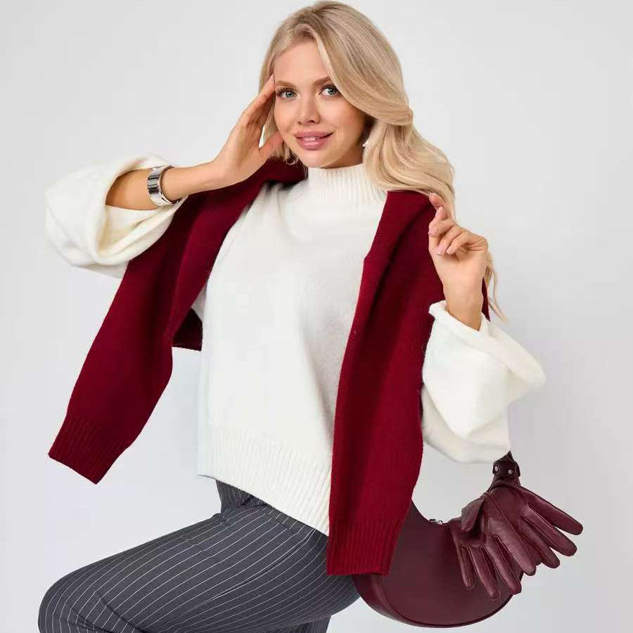 Damer Elegant Oversized Tröja med Brett Snitt och Hög Krage Mirla-Eva Jonsson