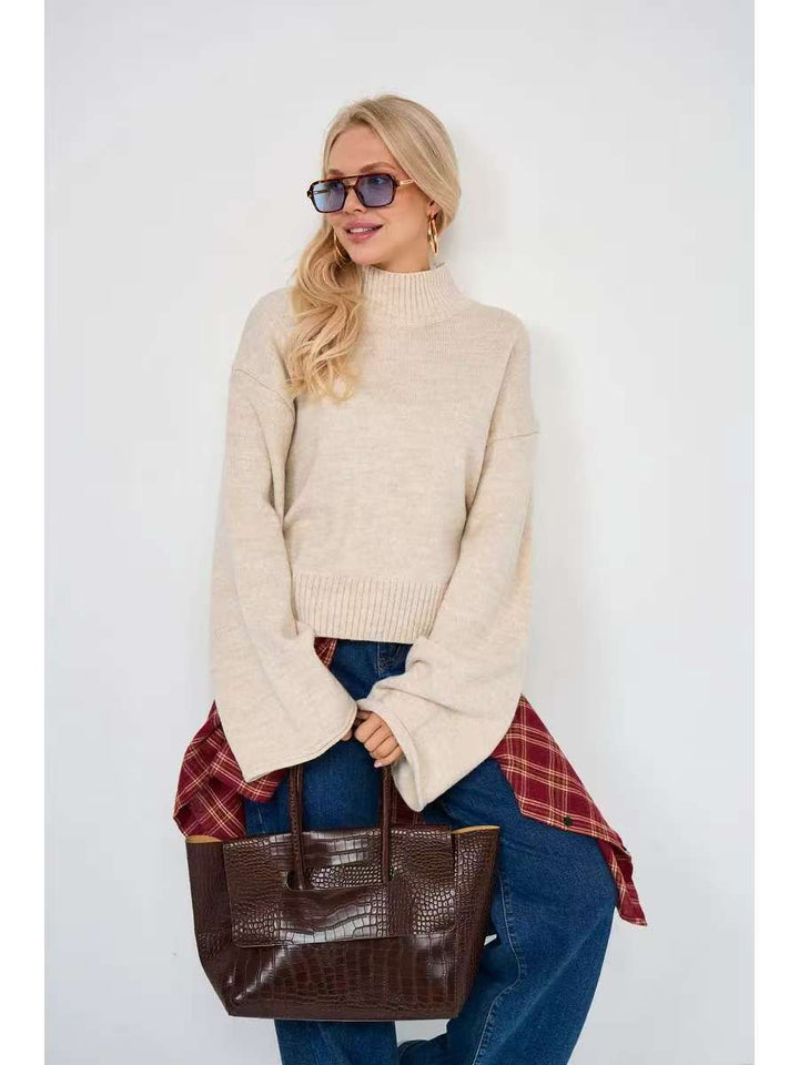 Damer Elegant Oversized Tröja med Brett Snitt och Hög Krage Mirla-Eva Jonsson