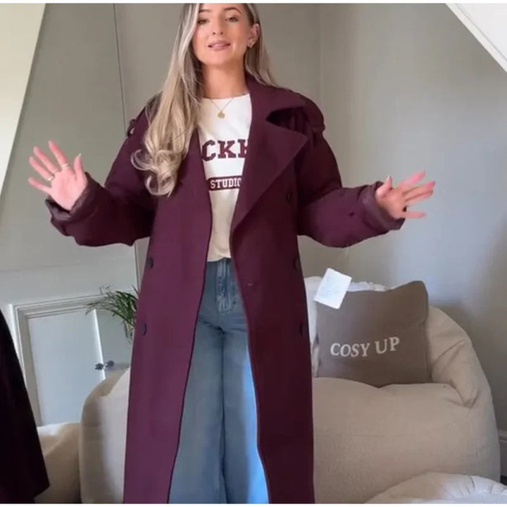 Damer Elegant Oversized Ulljacka med djup krage och sidofickor Mirla-Eva Jonsson