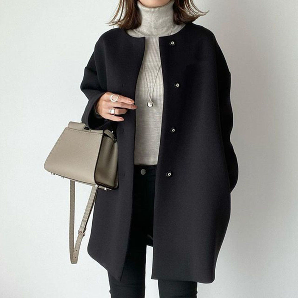Damer Elegant Oversized Ullkappa med Dubbla Knappstängningar och Sidofickor Mirla-Eva Jonsson