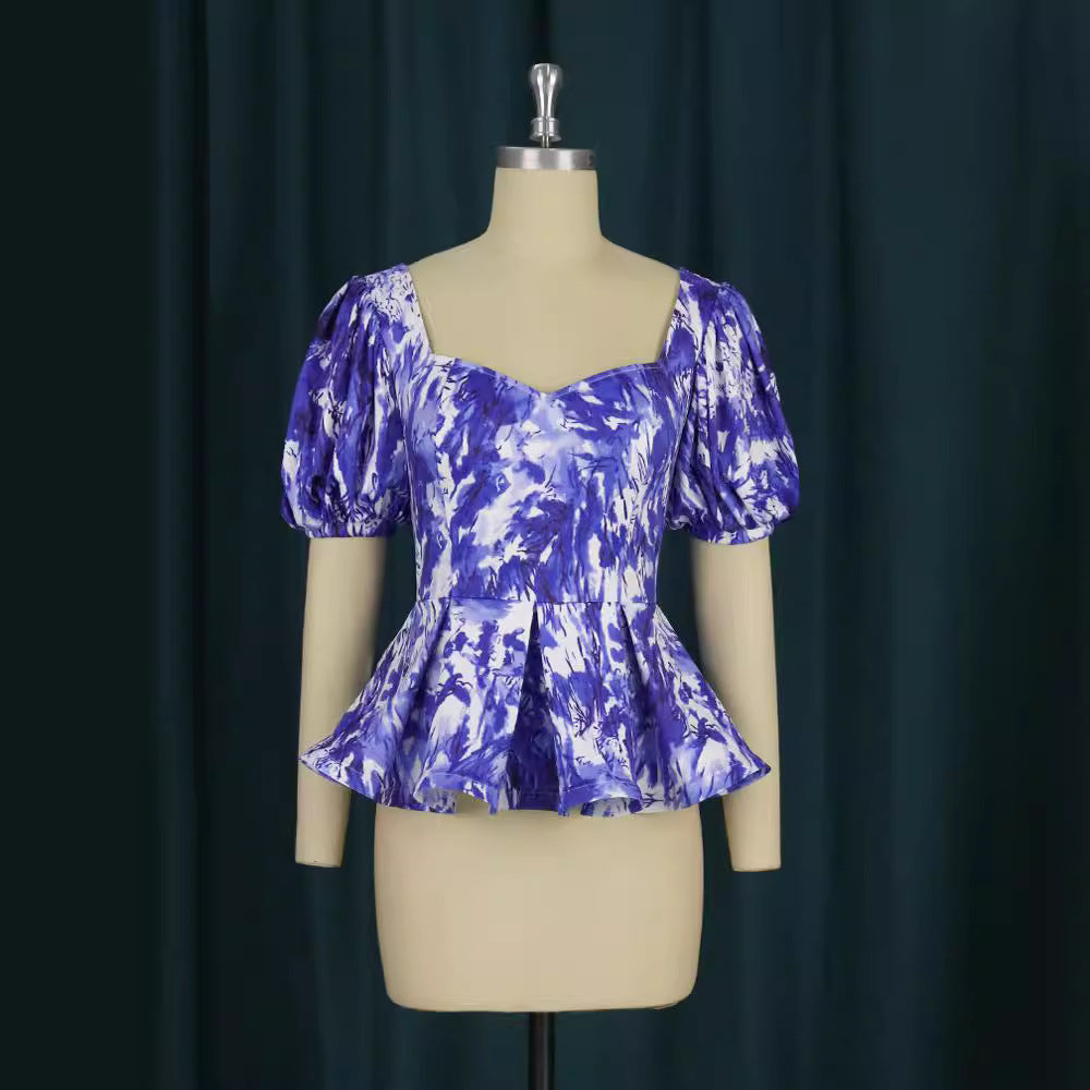 Damer Elegant Peplum Blus med Puffärmar Mirla-Eva Jonsson