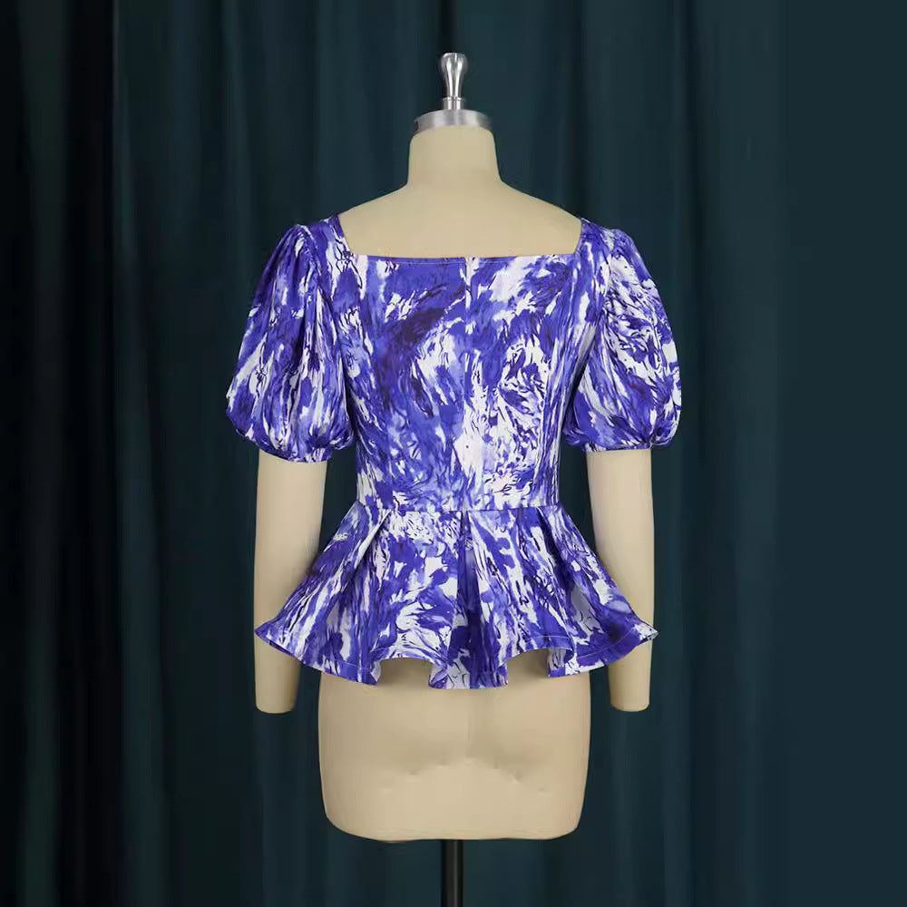 Damer Elegant Peplum Blus med Puffärmar Mirla-Eva Jonsson