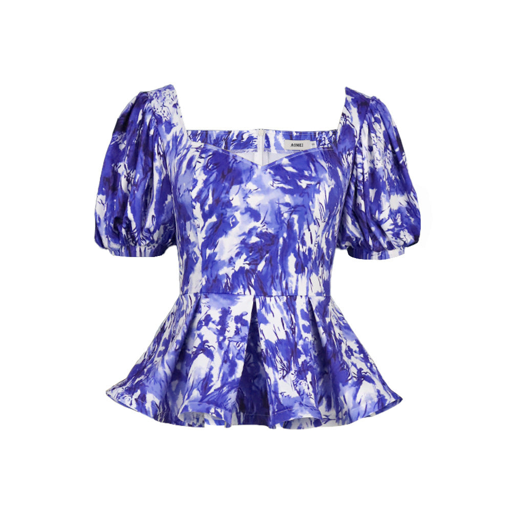 Damer Elegant Peplum Blus med Puffärmar Mirla-Eva Jonsson