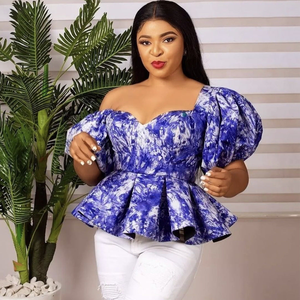 Damer Elegant Peplum Blus med Puffärmar Mirla-Eva Jonsson