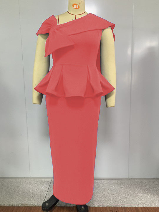Damer Elegant Peplum-klänning med asymmetrisk axel-design Mirla-Eva Jonsson