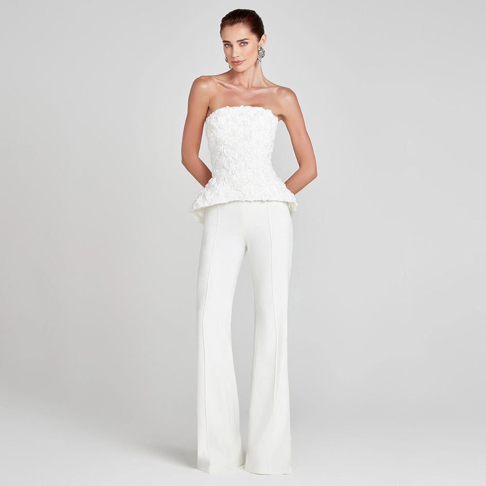 Damer Elegant Peplum-topp med utsvängda byxor Mirla-Eva Jonsson
