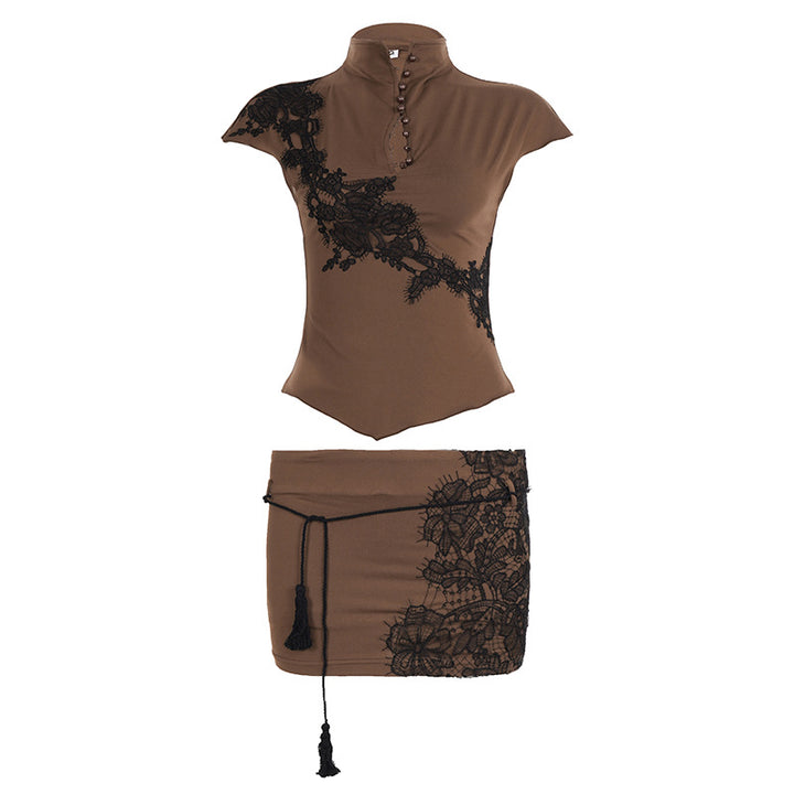 Damer Elegant Poloshirt med spetsapplikation och knappdetaljer Mirla-Eva Jonsson