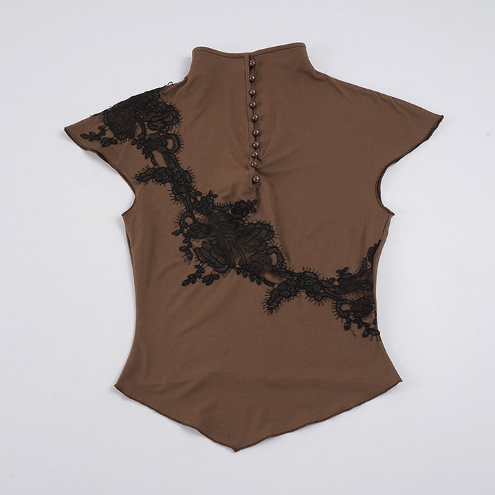 Damer Elegant Poloshirt med spetsapplikation och knappdetaljer Mirla-Eva Jonsson
