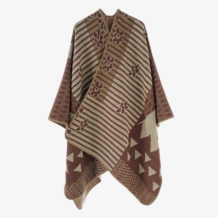 Damer Elegant Poncho med Grafiskt Mönster och Mjuka Fransar Mirla-Eva Jonsson