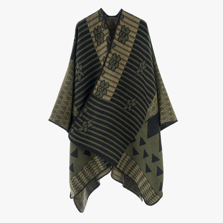 Damer Elegant Poncho med Grafiskt Mönster och Mjuka Fransar Mirla-Eva Jonsson