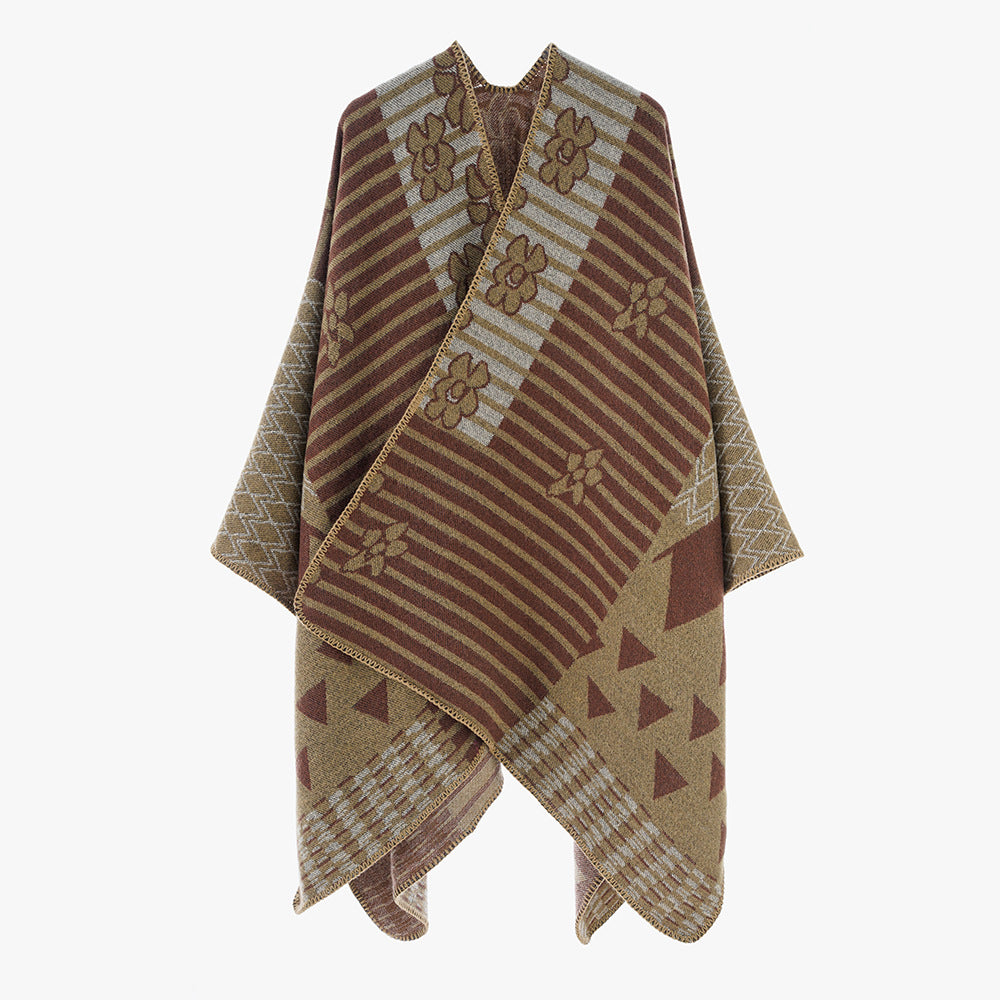 Damer Elegant Poncho med Grafiskt Mönster och Mjuka Fransar Mirla-Eva Jonsson