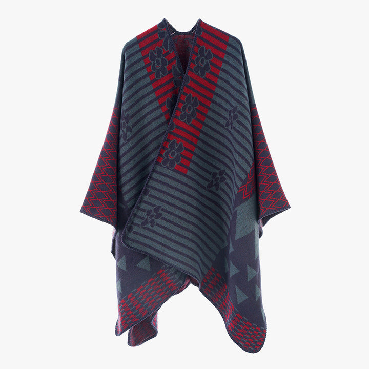 Damer Elegant Poncho med Grafiskt Mönster och Mjuka Fransar Mirla-Eva Jonsson