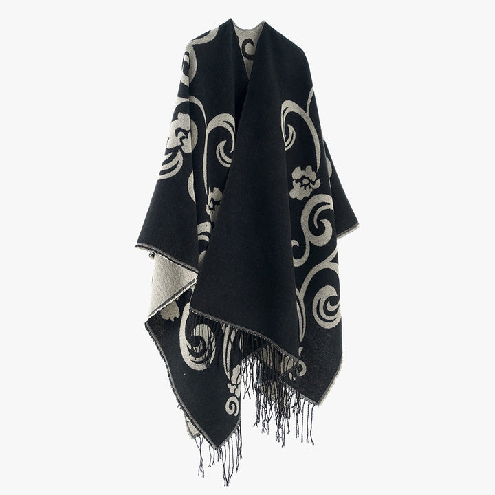 Damer Elegant Poncho med Konstfull Blommönsterdesign Mirla-Eva Jonsson