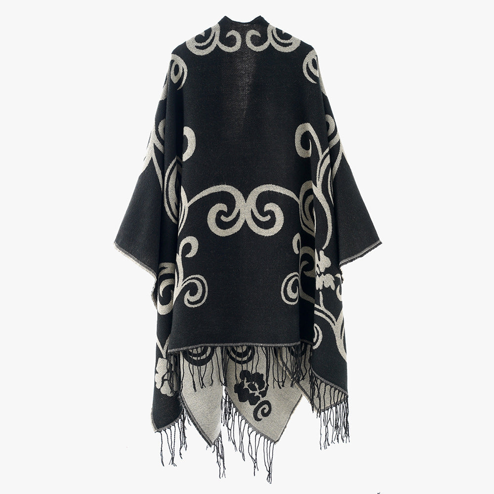 Damer Elegant Poncho med Konstfull Blommönsterdesign Mirla-Eva Jonsson