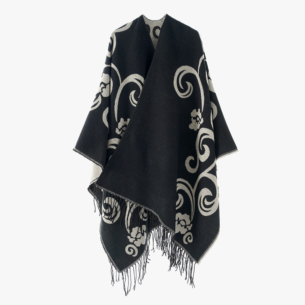 Damer Elegant Poncho med Konstfull Blommönsterdesign Mirla-Eva Jonsson