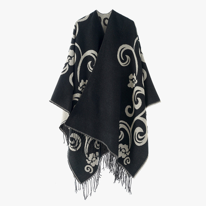 Damer Elegant Poncho med Konstfull Blommönsterdesign Mirla-Eva Jonsson