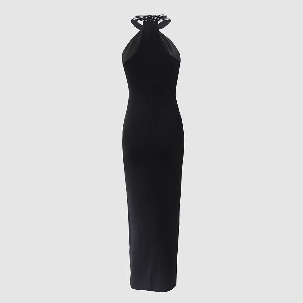 Damer Elegant Rörklänning med Strassdetaljer och Sexig Benöppning Mirla-Eva Jonsson