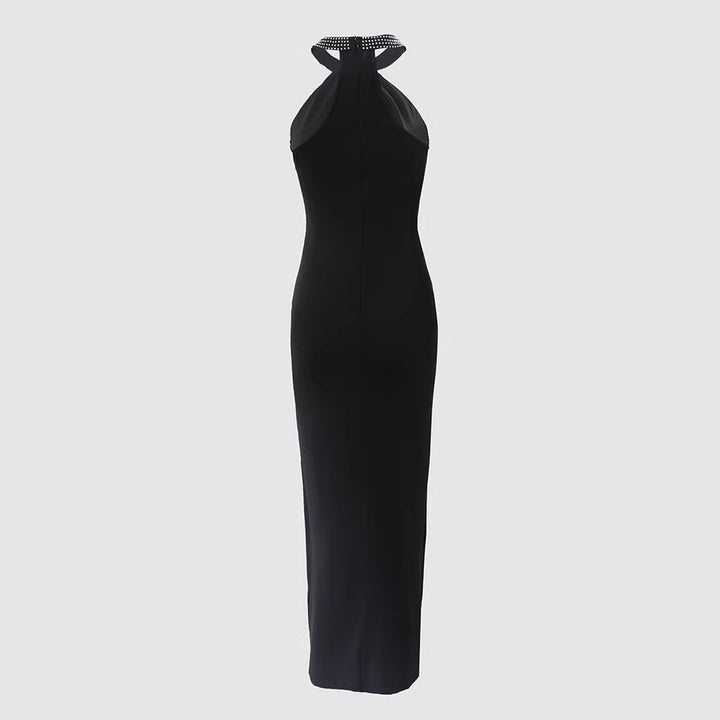 Damer Elegant Rörklänning med Strassdetaljer och Sexig Benöppning Mirla-Eva Jonsson