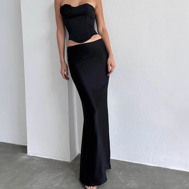 Damer Elegant Satin-Maxikjol med hög slits och figurnära passform Eva Jonsson-Eva Jonsson