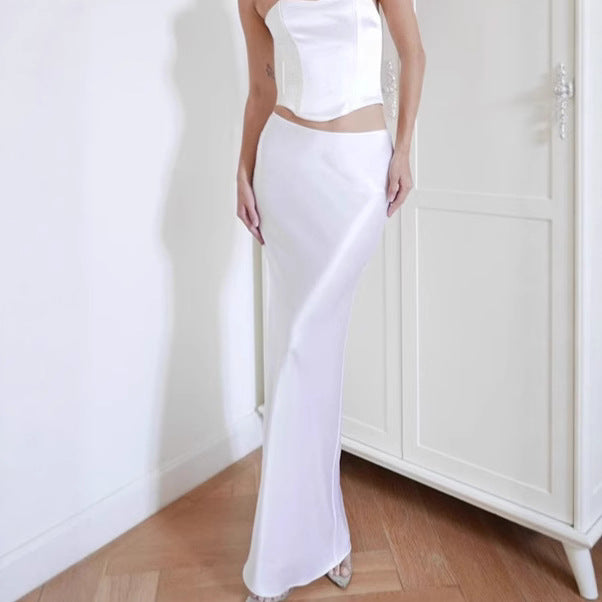Damer Elegant Satin-Maxikjol med hög slits och figurnära passform Eva Jonsson-Eva Jonsson