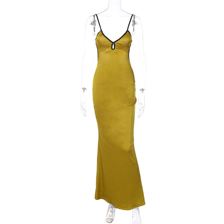 Damer Elegant Satin-Maxikjol med justerbara spaghettirem och djup V-ringning Mirla-Eva Jonsson
