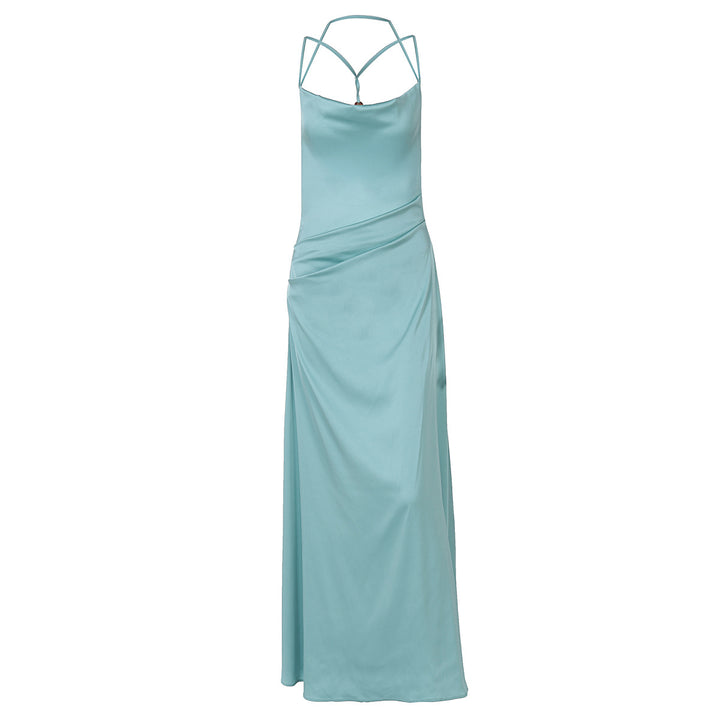 Damer Elegant Satin Maxiklänning med raffinerade Spagetti.axlar Mirla-Eva Jonsson