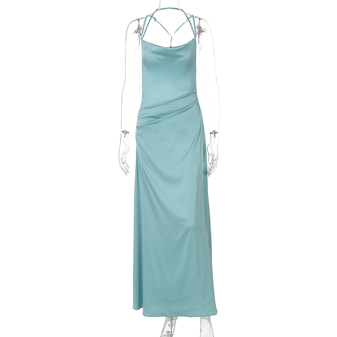 Damer Elegant Satin Maxiklänning med raffinerade Spagetti.axlar Mirla-Eva Jonsson