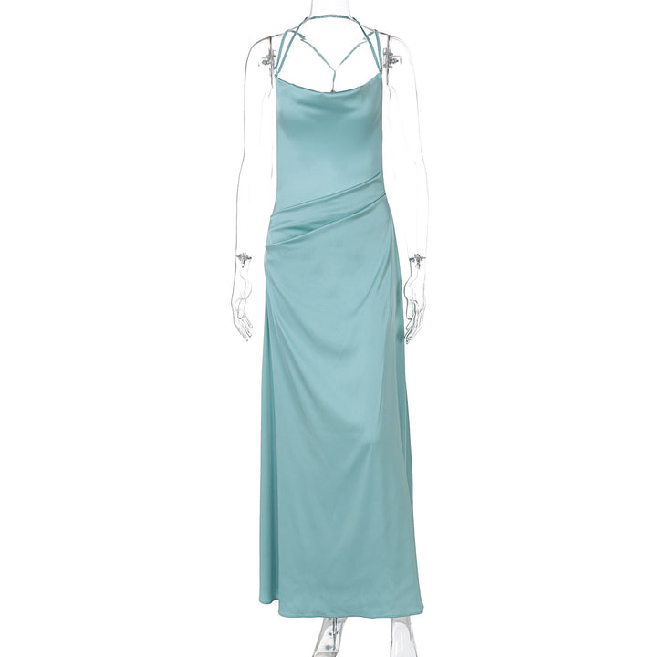 Damer Elegant Satin Maxiklänning med raffinerade Spagetti.axlar Mirla-Eva Jonsson