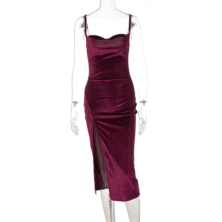 Damer Elegant Satin-Midiklänning med Drapering och Sidslits Mirla-Eva Jonsson