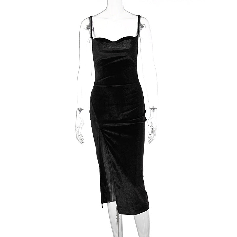 Damer Elegant Satin-Midiklänning med Drapering och Sidslits Mirla-Eva Jonsson