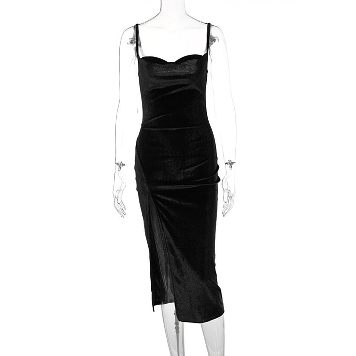 Damer Elegant Satin-Midiklänning med Drapering och Sidslits Mirla-Eva Jonsson