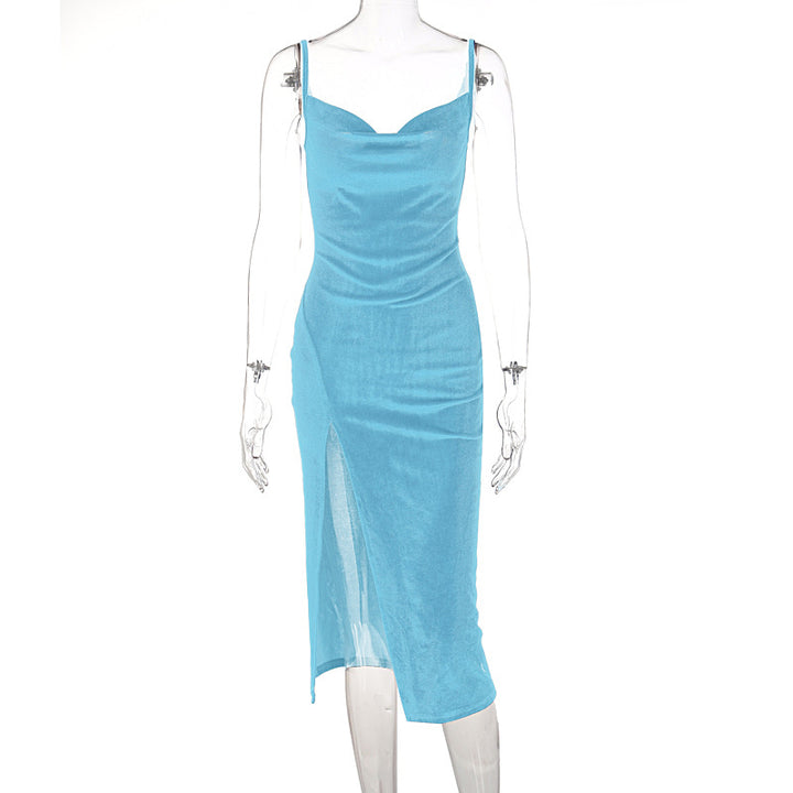 Damer Elegant Satin-Midiklänning med Drapering och Sidslits Mirla-Eva Jonsson