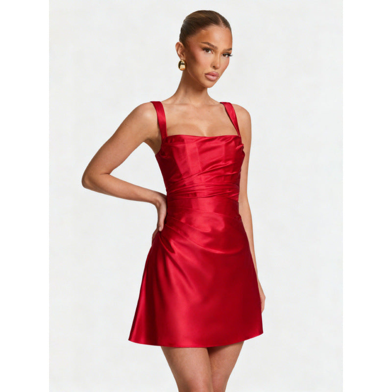Damer Elegant Satin Mini Klänning med breda axelband Mirla-Eva Jonsson