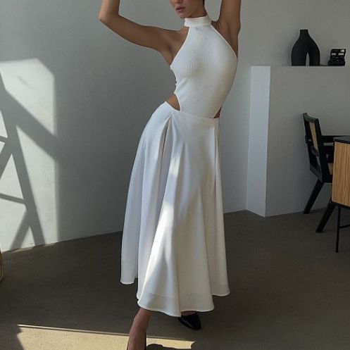 Damer Elegant Siden-Midkjol med hög midja och midjebälte Mirla-Eva Jonsson