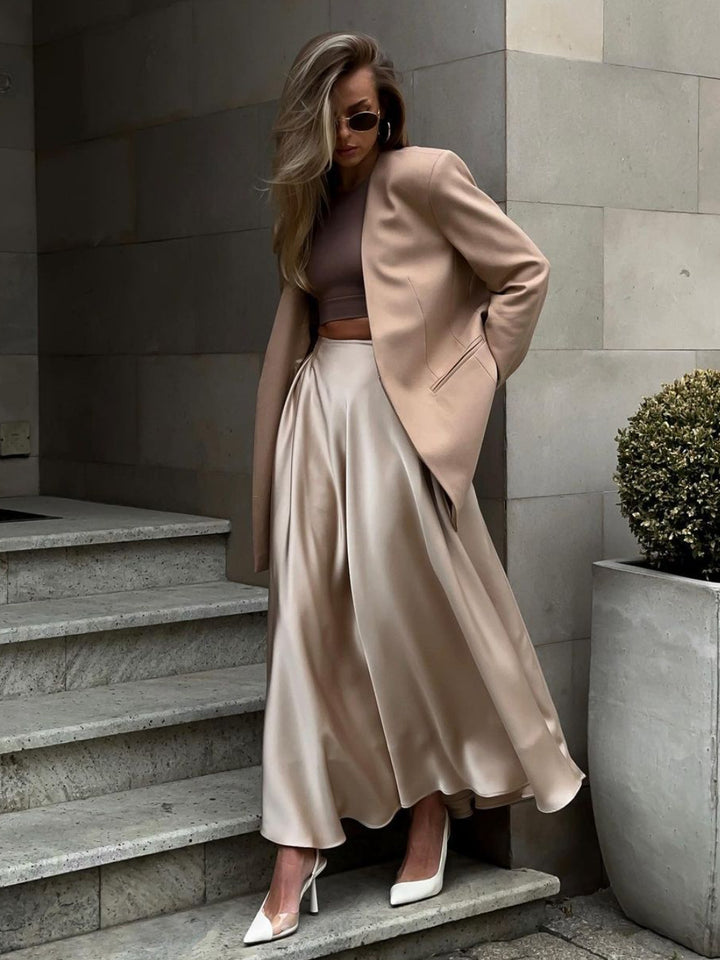 Damer Elegant Siden-Midkjol med hög midja och midjebälte Mirla-Eva Jonsson