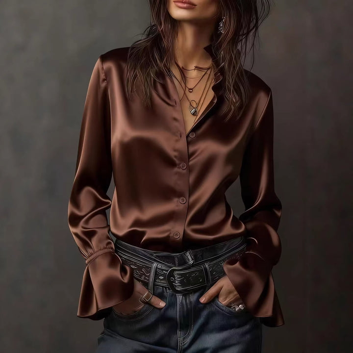 Damer Elegant Sidenblus med Rynkor på Ärmarna Mirla-Eva Jonsson
