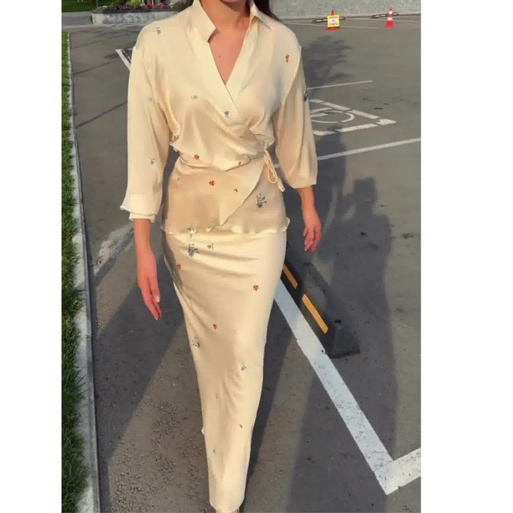 Damer Elegant Sidenklänning med blommigt mönster och blir frisk Eva Jonsson-Eva Jonsson