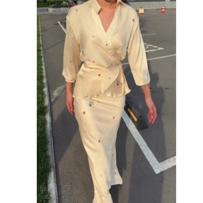 Damer Elegant Sidenklänning med blommigt mönster och blir frisk Eva Jonsson-Eva Jonsson