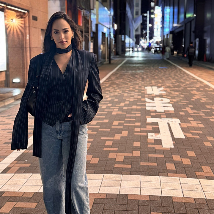 Damer Elegant Skjortklänning med fina smalrandiga och halsband Mirla-Eva Jonsson