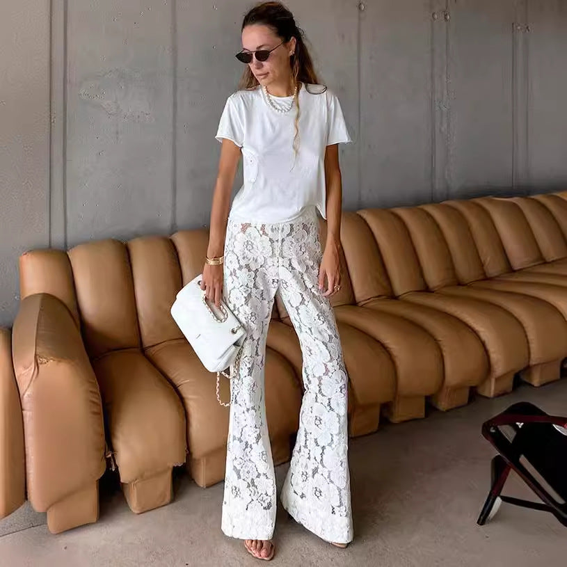 Damer Elegant Slagbyxor i blommig spetsmaterial Eva Jonsson-Eva Jonsson