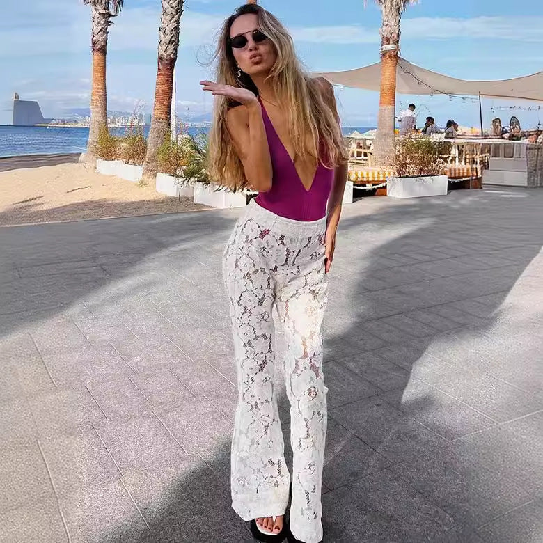 Damer Elegant Slagbyxor i blommig spetsmaterial Eva Jonsson-Eva Jonsson