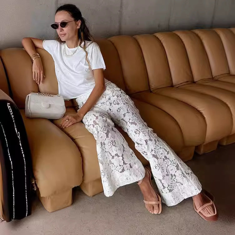 Damer Elegant Slagbyxor i blommig spetsmaterial Eva Jonsson-Eva Jonsson