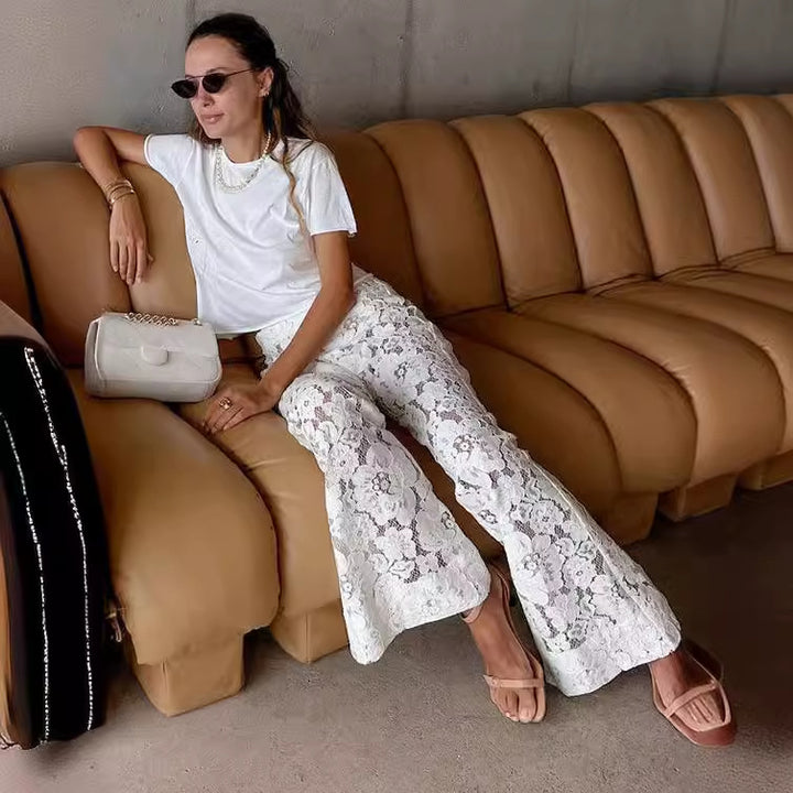 Damer Elegant Slagbyxor i blommig spetsmaterial Eva Jonsson-Eva Jonsson
