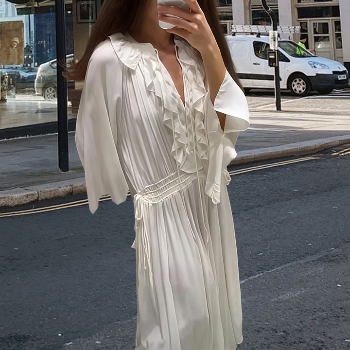 Damer Elegant Sommarklänning med Rynkdetaljer och Vid Passform Mirla-Eva Jonsson
