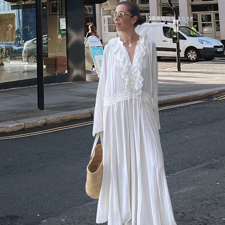 Damer Elegant Sommarklänning med Rynkdetaljer och Vid Passform Mirla-Eva Jonsson