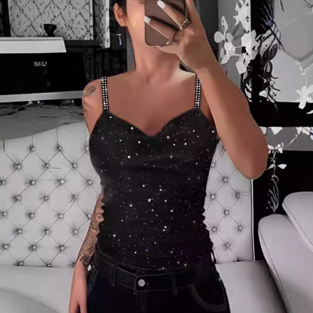 Damer Elegant Spaghetti-band Topp med Glitterdetaljer Mirla-Eva Jonsson